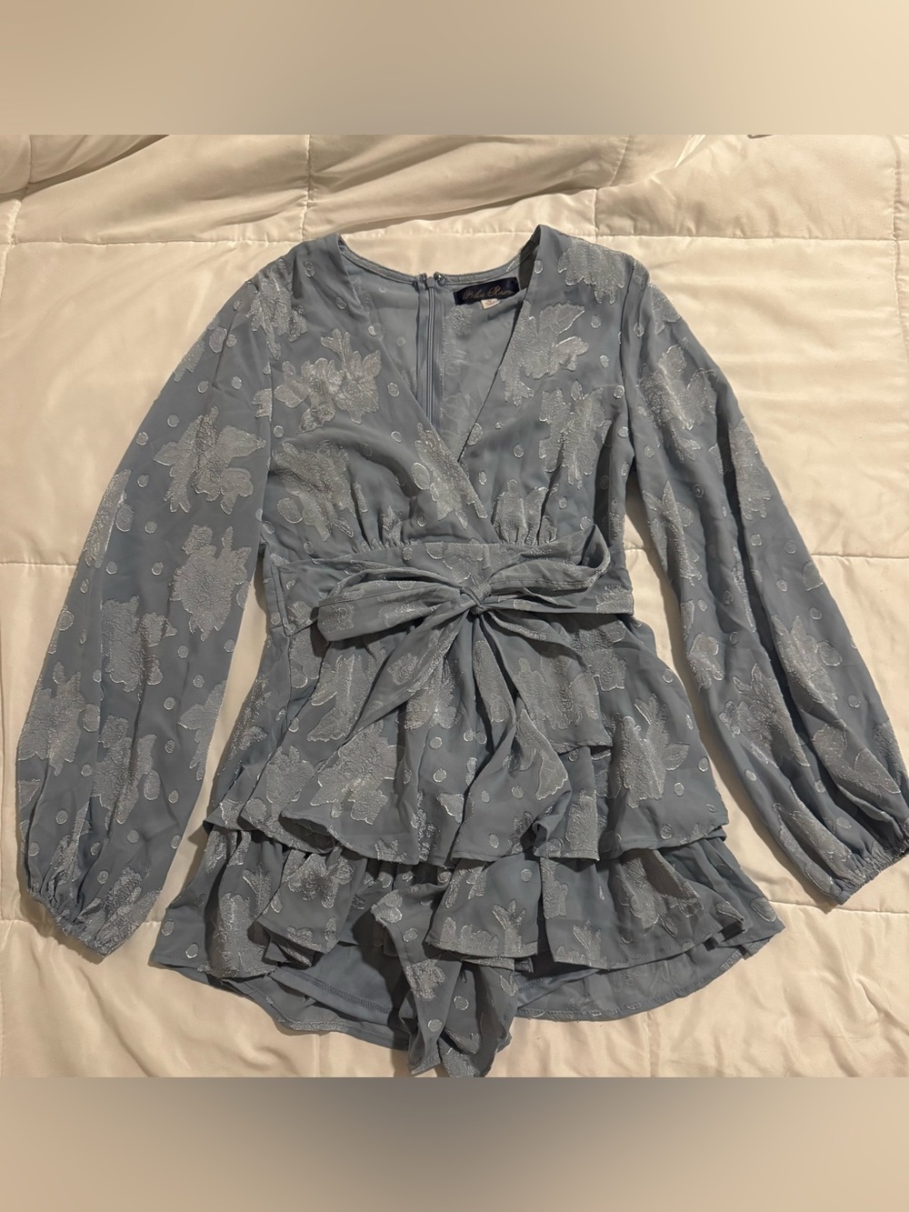 Blue Rain Light Blue Floral Romper | M